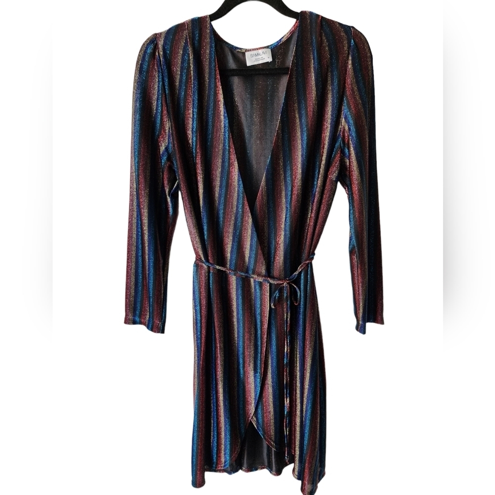 Sam & Lavi Rainbow Long Sleeve Wrap Dress Size Medium